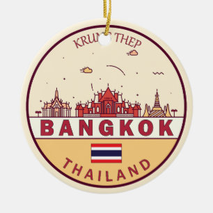 Bangkok Thailand City Skyline Emblem Julgransprydnad Keramik