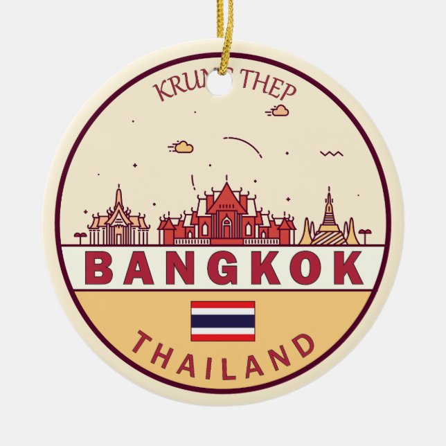 Bangkok Thailand City Skyline Emblem Julgransprydnad Keramik (Framsidan)