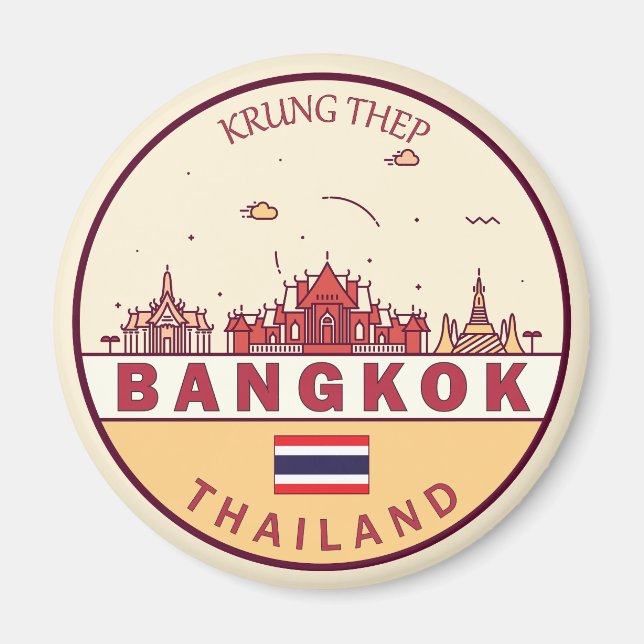 Bangkok Thailand City Skyline Emblem Magnet (Framsidan)