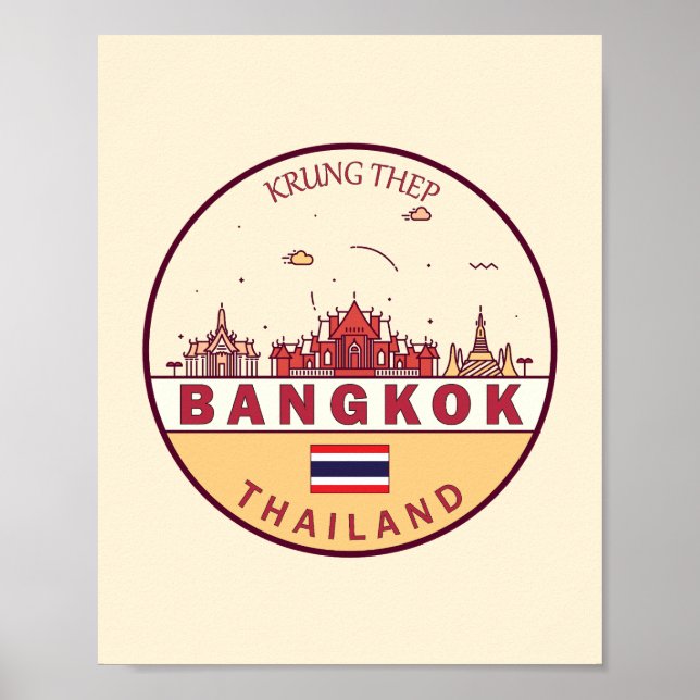Bangkok Thailand City Skyline Emblem Poster (Framsidan)