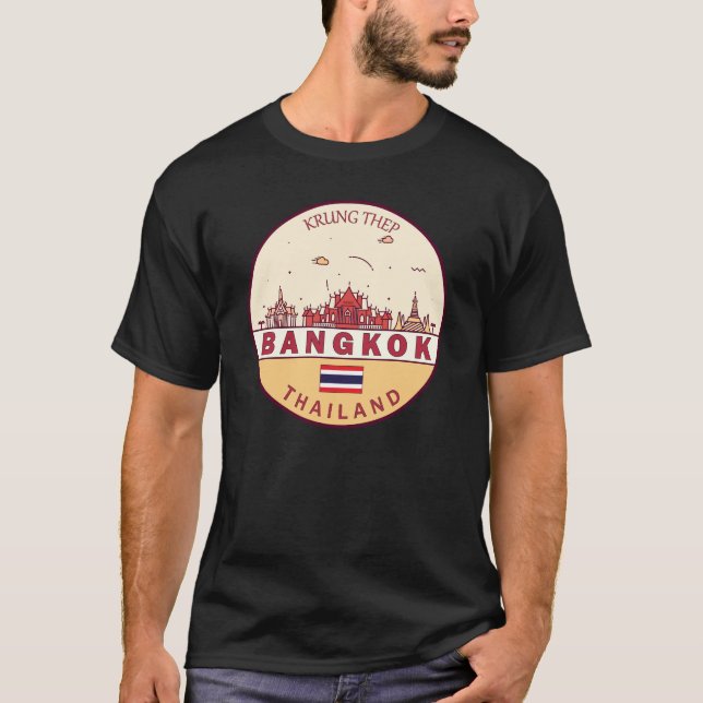 Bangkok Thailand City Skyline Emblem T Shirt (Framsida)