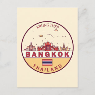 Bangkok Thailand City Skyline Emblem Vykort