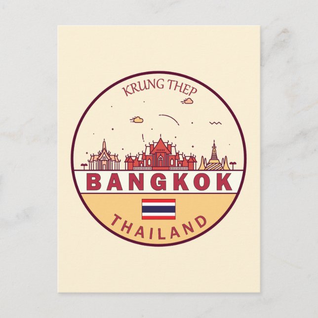 Bangkok Thailand City Skyline Emblem Vykort (Framsida)