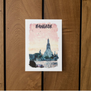 Bangkok Thailand City Sunset Watercolor Vykort