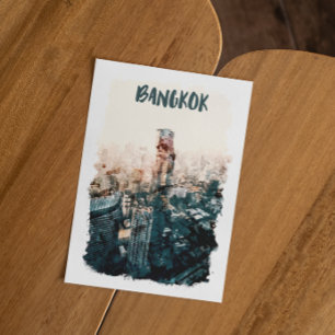 Bangkok Thailand Cityscape Watercolor Vykort