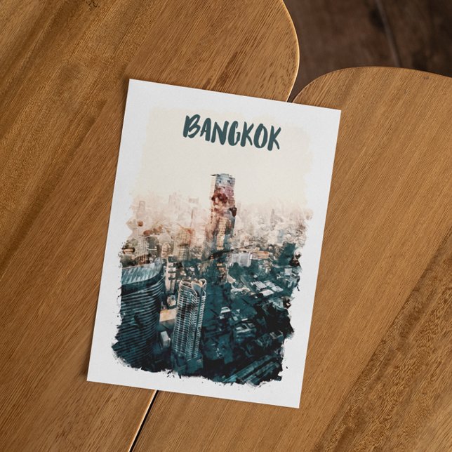 Bangkok Thailand Cityscape Watercolor Vykort (thailand bangkok cityscape postcard)
