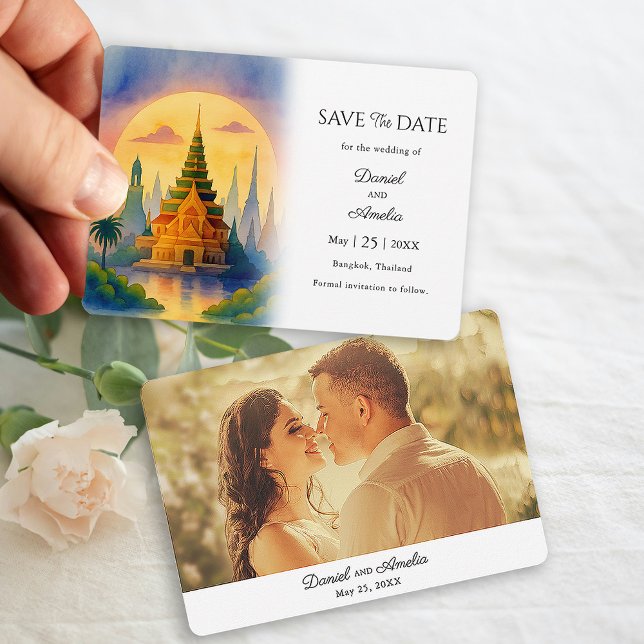 Bangkok Thailand Destination Bröllop Spara Datum Datumet (Bangkok  Destination Wedding Save the Date)