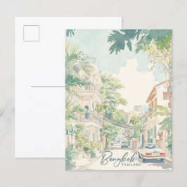 Bangkok Thailand Gouache Paint Illustration Travel Vykort