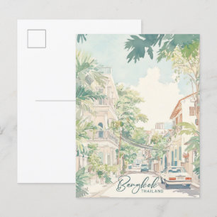 Bangkok Thailand Gouache Paint Illustration Travel Vykort