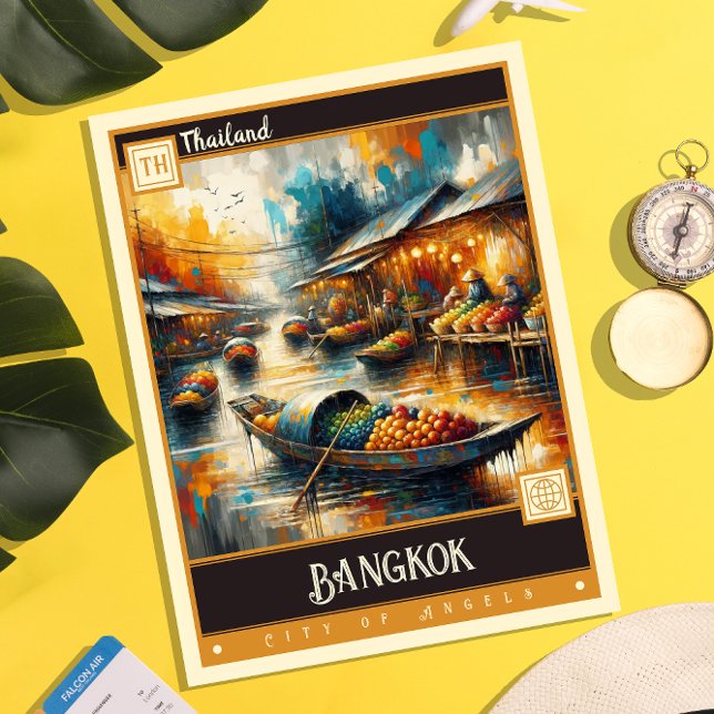 Bangkok, Thailand | Måla Vintage Vykort (Skapare uppladdad)