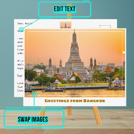 Bangkok Thailand med Wat Arun Temple i Sunset Vykort