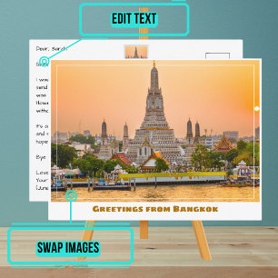 Bangkok Thailand med Wat Arun Temple i Sunset Vykort