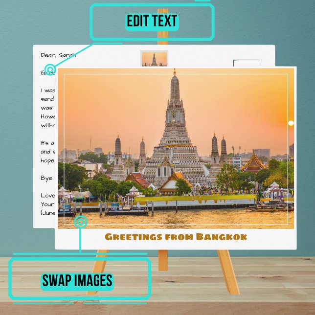 Bangkok Thailand med Wat Arun Temple i Sunset Vykort (Please enjoy our postcards and see the others in the collection.)