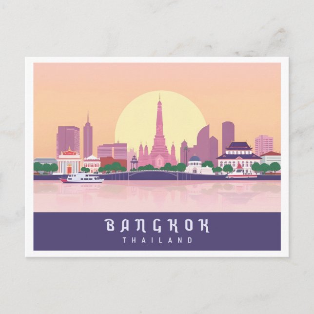 Bangkok Thailand Pastel Travel Design Vykort (Framsida)