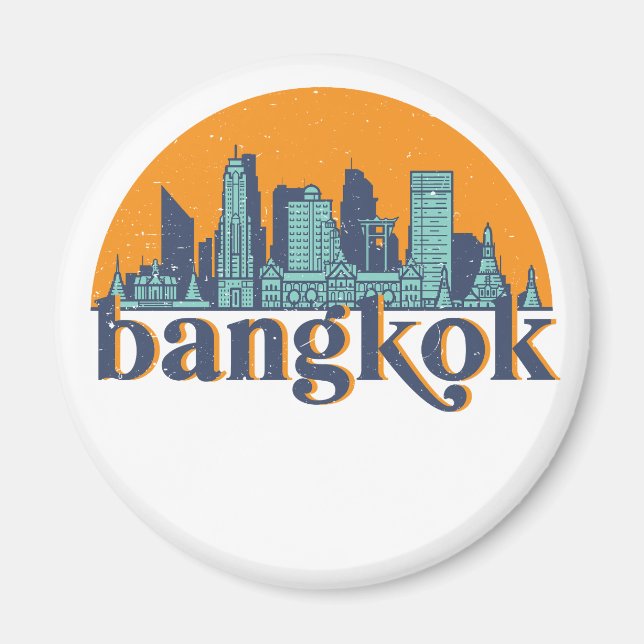 Bangkok Thailand Retro City Skyline Cityscape Art Magnet (Framsidan)
