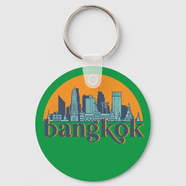 Bangkok Thailand Retro City Skyline Cityscape Art Nyckelring (Framsida)