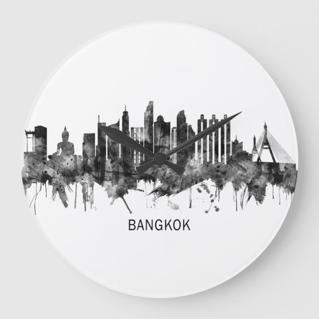 Bangkok Thailand Skyline BW Stor Klocka (Framsida)