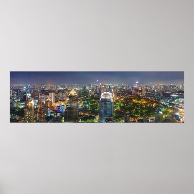 Bangkok Thailand Skyline vid Night Panorama Poster (Framsidan)