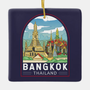 Bangkok Thailand Travel Retro Emblem Julgransprydnad Keramik