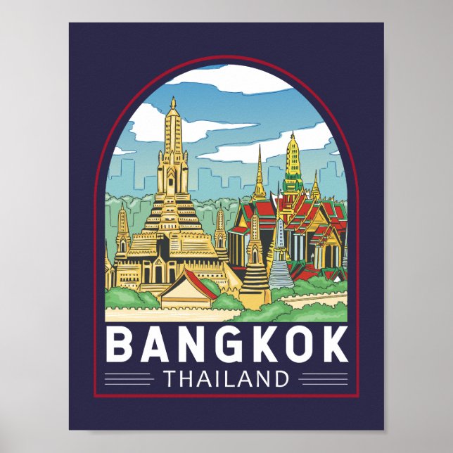Bangkok Thailand Travel Retro Emblem Poster (Framsidan)