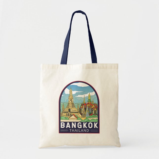 Bangkok Thailand Travel Retro Emblem Tygkasse (Framsidan)