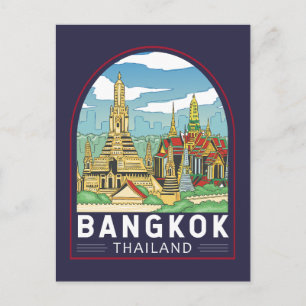 Bangkok Thailand Travel Retro Emblem Vykort
