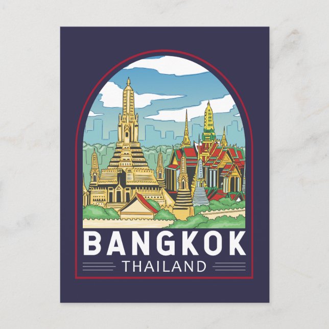 Bangkok Thailand Travel Retro Emblem Vykort (Framsida)