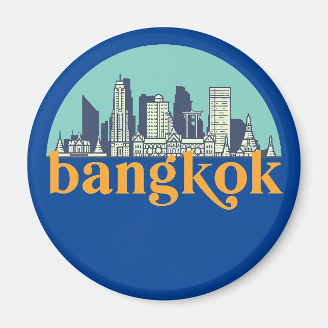 Bangkok Thailand Vintage City Skyline Cityscape Magnet (Framsidan)
