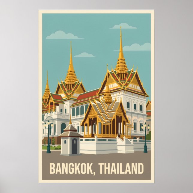Bangkok Thailand Vintage Travel Poster (Framsidan)