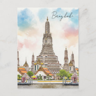 Bangkok Thailand Wat Arun Akvarell Vykort