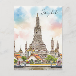 Bangkok Thailand Wat Arun Watercolor Vykort