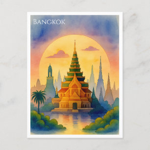 Bangkok Thailand Watercolor Postcard Helg Vykort