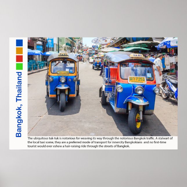 Bangkok, thailändska tuktukar poster (Framsidan)