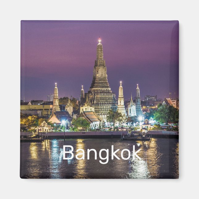 Bangkok Wat Arun Sunset BKK Thailand Souvenir Magnet (Framsidan)