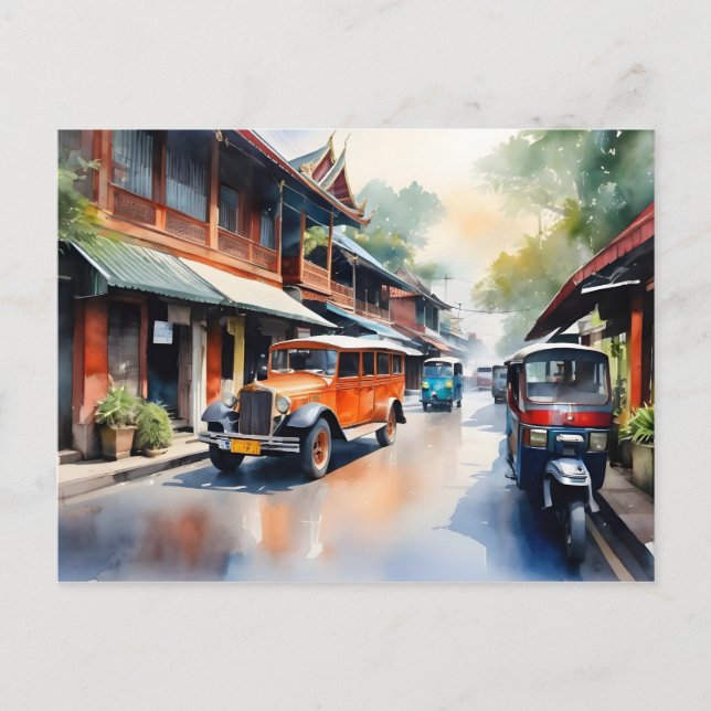 Bangkok watercolor art vykort (Framsida)