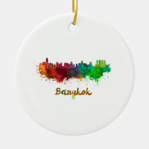 Bangkokskylten i akvarell julgransprydnad keramik