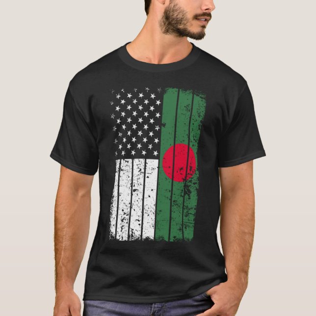 Bangladesh American Flagga T Shirt - Bangladesh, U (Framsida)