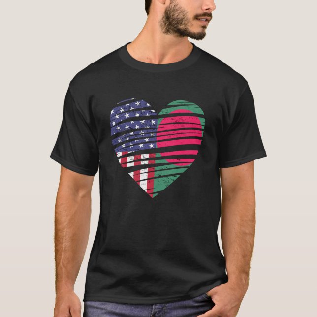 Bangladesh American Grown Heart USA Patriot Herita T Shirt (Framsida)