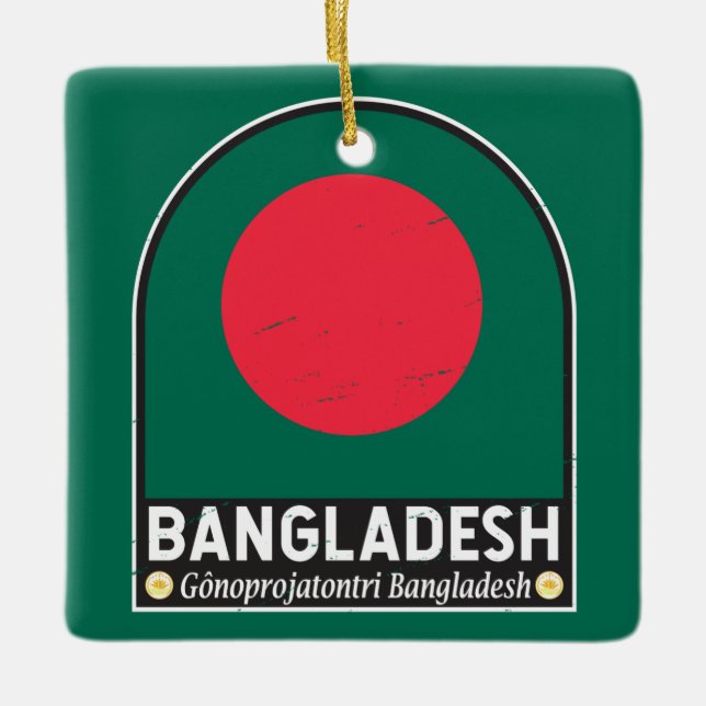 Bangladesh Flagga Emblem Distress Vintage Julgransprydnad Keramik (Framsida)
