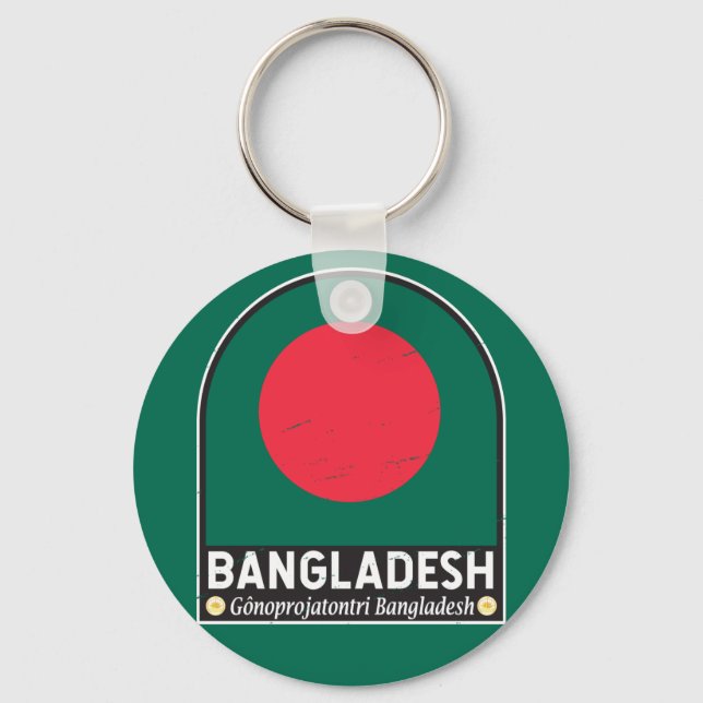 Bangladesh Flagga Emblem Distress Vintage Nyckelring (Framsida)
