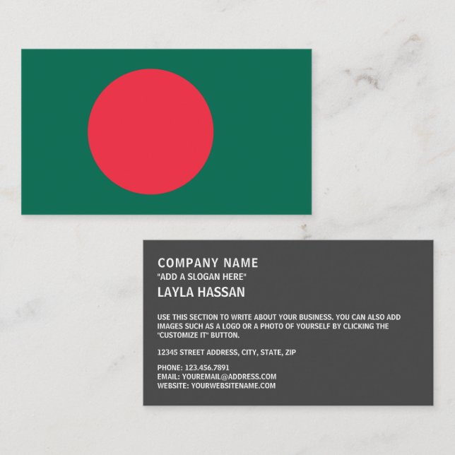 Bangladesh Flagga, Flagga Bangladesh Visitkort (Fram/baksida)