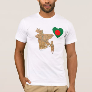 Bangladesh Flagga Heart och Karta T-Shirt