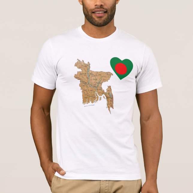 Bangladesh Flagga Heart och Karta T-Shirt (Framsida)