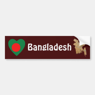 Bangladesh Flagga Hjärta + Karta Bildäckslapp Bildekal