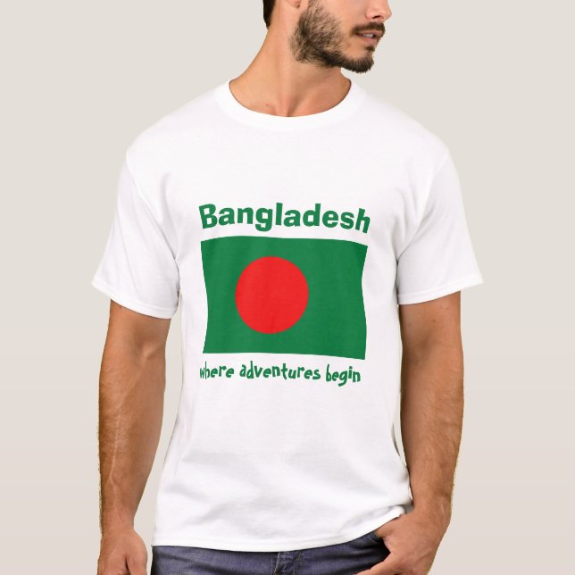Bangladesh Flagga + Karta + Text T-Shirt (Framsida)
