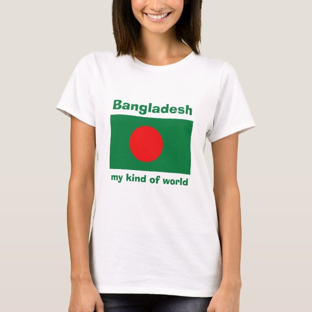 Bangladesh Flagga + Karta + Text T-Shirt (Framsida)