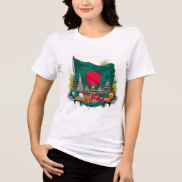 Bangladesh Flagga med landmarks konstnärliga utfor T Shirt