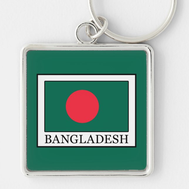 Bangladesh Fyrkantig Silverfärgad Nyckelring (Framsidan)