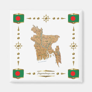 Bangladesh Karta + Flaggor Magnet