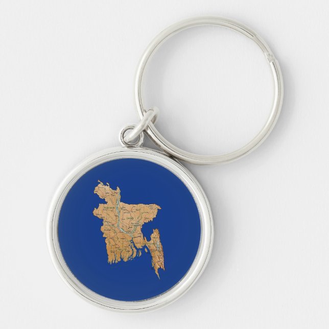 Bangladesh Karta Keychain Rund Silverfärgad Nyckelring (Framsidan)